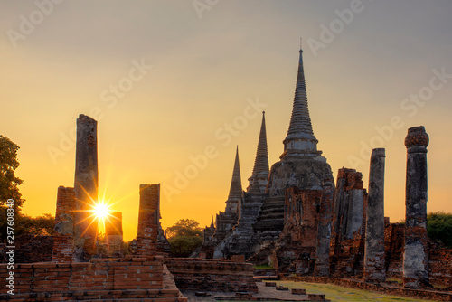 Temple Ayutthaya  Thailand. Wat Phra Sri Sanphet 3 three Pagoda. The old and the cultural heritage that the generations donated to the remains of brick mortar. 