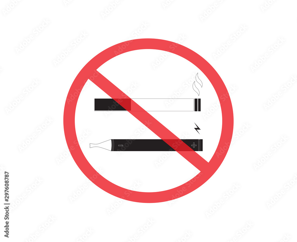 Smoking prohibited including e-cigarettes all other electronic smoking devices, Not Allowed Sign, warning symbol, road symbol sign and traffic symbol design concept, vector illustration.