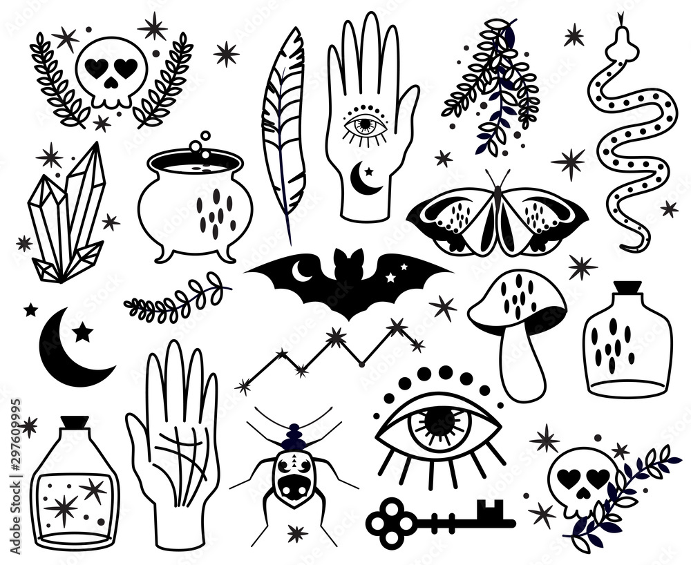 Vector Collection of Occult and Magic Symbols and Graphics Stock Vector ...