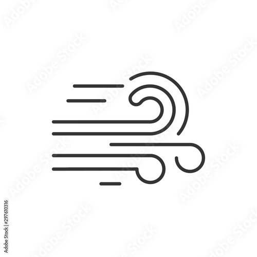 Wind line black icon. Green energy vector pictogram. Eco friendly symbol. Airflow. Natural cataclysm. Button for web page, app, promo.