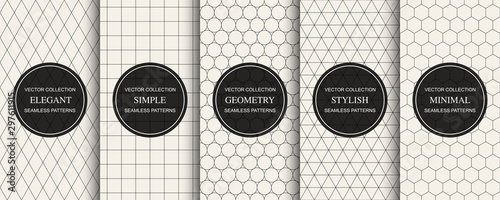 Collection of vector seamless simple geometric patterns. Repeating minimalistic backgrounds - grid textures