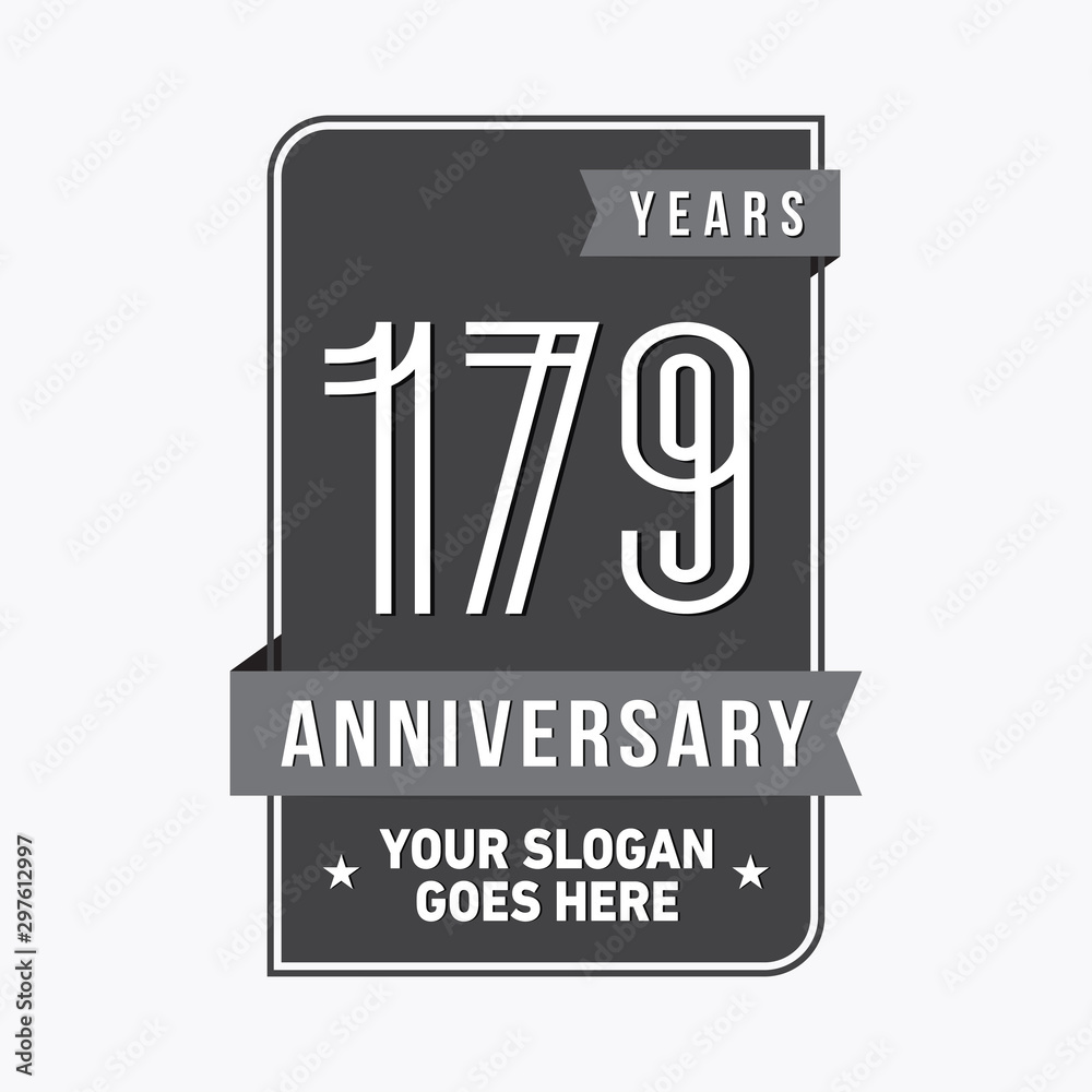 179 years anniversary design template. One hundred and seventy-nine years celebration logo. Vector and illustration. 179 years anniversary design template. One hundred and seventy-nine years celebration logo. Vector and illustration.
