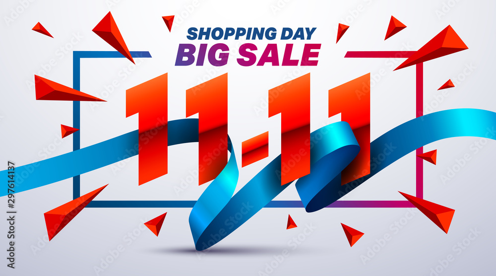 11.11 Shopping day sale poster or flyer design.Singles Day sale banner concep.Sale promotion advertising Brochures,Poster or Banner for November 11 shopping day.Vector illustration - obrazy, fototapety, plakaty 