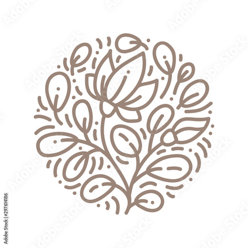 Vector logo flower design. Floral round Vintage element. Emblem luxury beauty spa, eco organic product, natural badge for cosmetics