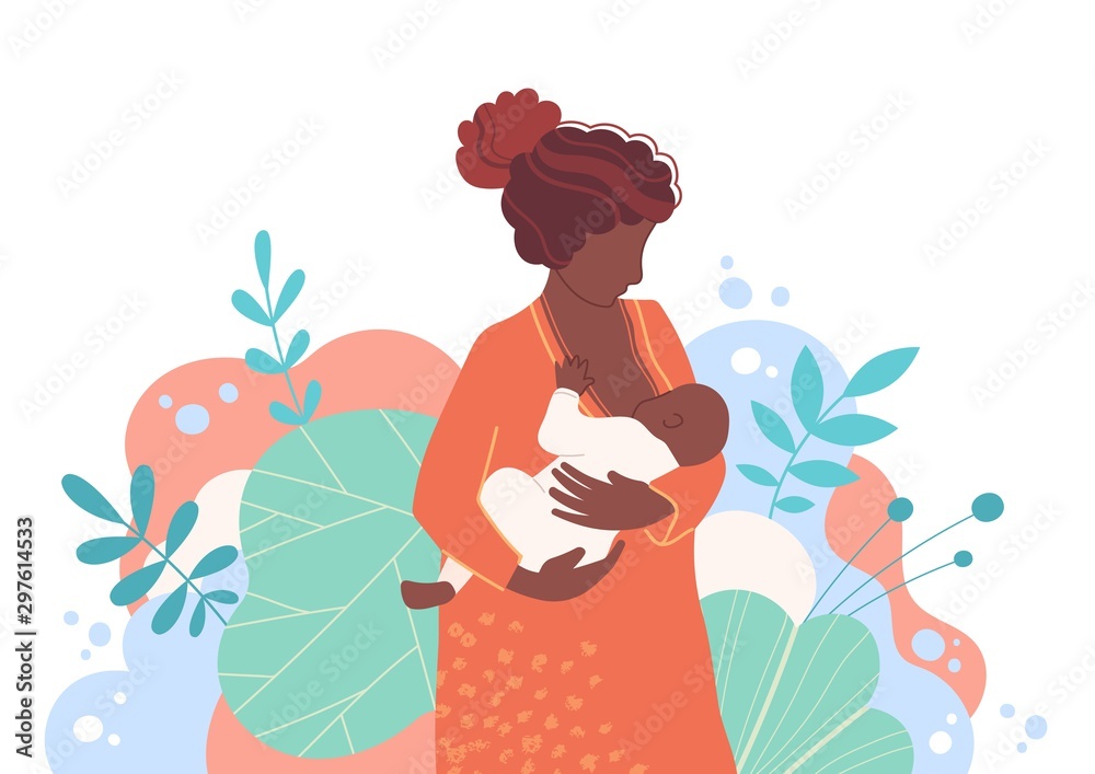 Cute mother breastfeeding her newborn baby. Vector illustration Stock  Vector | Adobe Stock