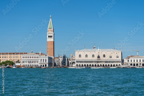Panorama of Piazza San Marco or st Mark square, Campanile and Ducale or Doge Palace. Travel photo. Venice. Italy. Europe.