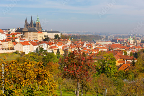 Wallpaper Mural Autumn Prague City with gothic Castle and colorful Nature and Trees from the Hill Petrin, Czech Republic Torontodigital.ca