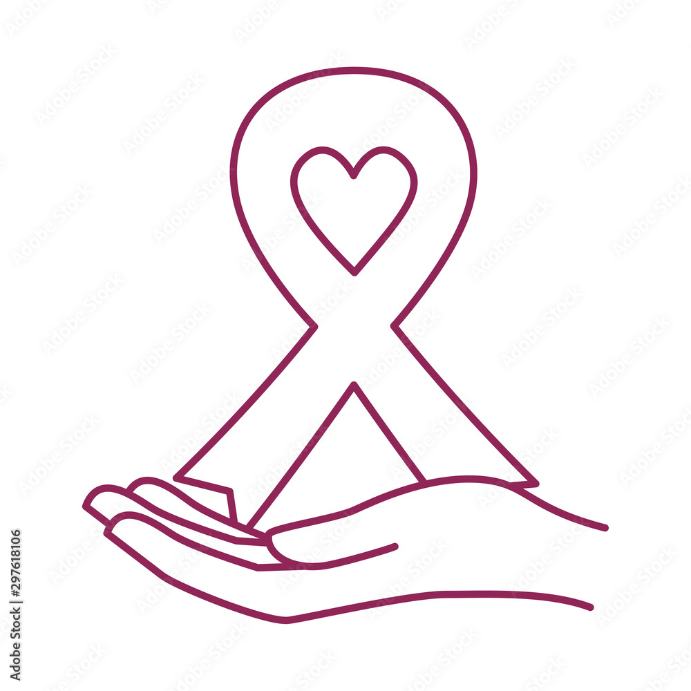 Breast Cancer Awareness hand lifting ribbon campaign