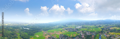 Panoramic aerial view from drone of the high mountain landscape in the northern  Thailand