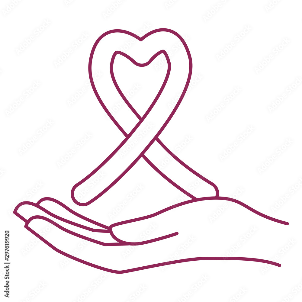Breast Cancer Awareness hand lifting ribbon campaign