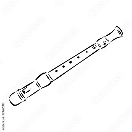 flute isolated on white background, music instrument sketch 