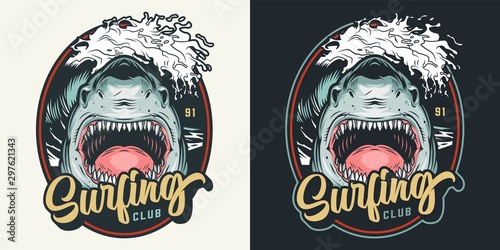 Colorful summer surfing club badge