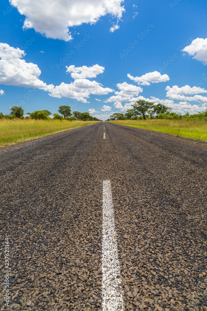 Long striaght road in Botswana, Africa