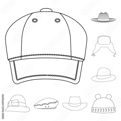 Isolated object of headgear and cap logo. Collection of headgear and accessory stock vector illustration.