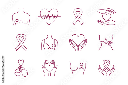 bundle of breast cancer set icons