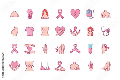 bundle of breast cancer set icons photo