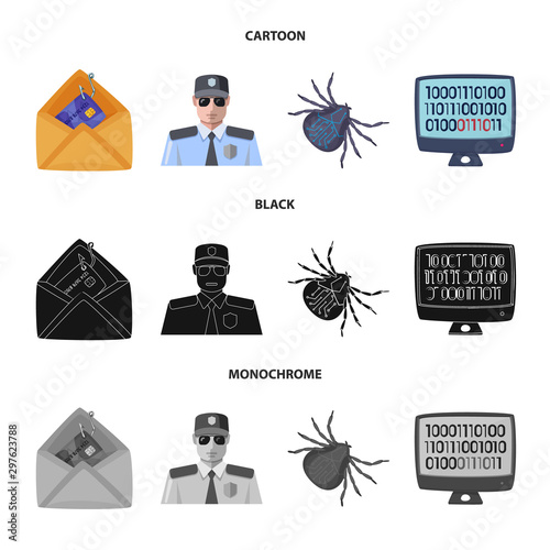 Vector design of virus and secure sign. Collection of virus and cyber vector icon for stock. photo