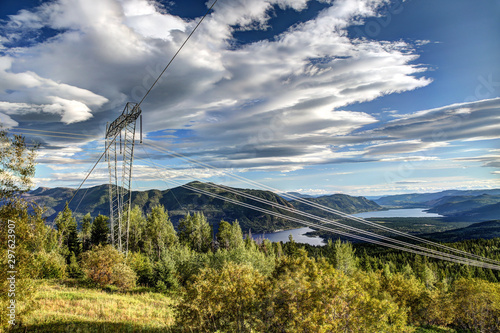 High tension power lines in the interior mountains of British Columbia photo