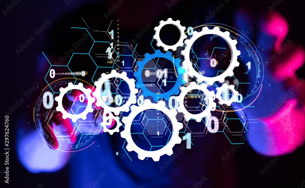 Industry 4.0 concept - Robot arm in smart factory background. Industry 4.0 concept - Robot arm in smart factory background.