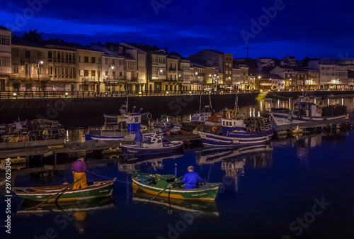 Fishermen at Night Port of Mugardos Galicia