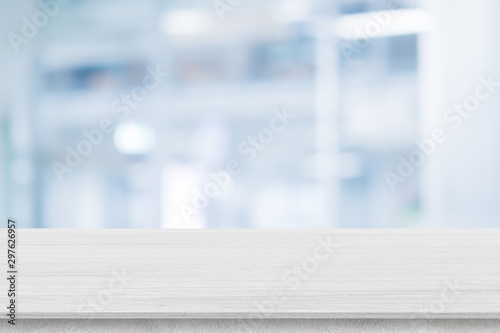abstract blurred clean pharmacy drug store shelf with medicine for shopping with white wood texture plain for ads,promote product on display © chinnarach