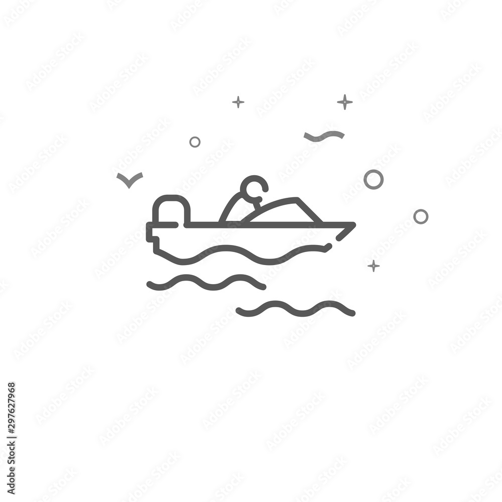 Powerboat simple vector line icon. Symbol, pictogram, sign. Light background. Editable stroke Powerboat simple vector line icon. Symbol, pictogram, sign. Light background. Editable stroke