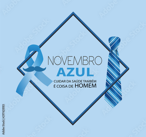 Translation: Blue November - Taking care of health is also a man's thing, in Portuguese language. Prostate cancer awareness month vector.