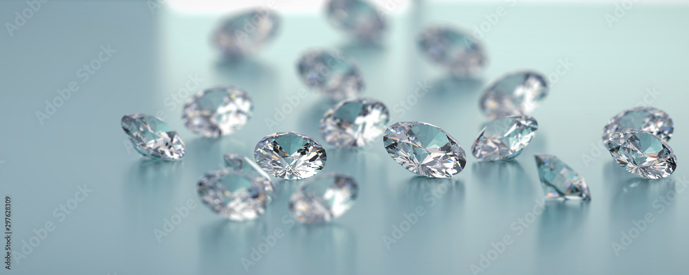 Diamonds group placed on blue background, 3d illustration. Diamonds group placed on blue background, 3d illustration.
