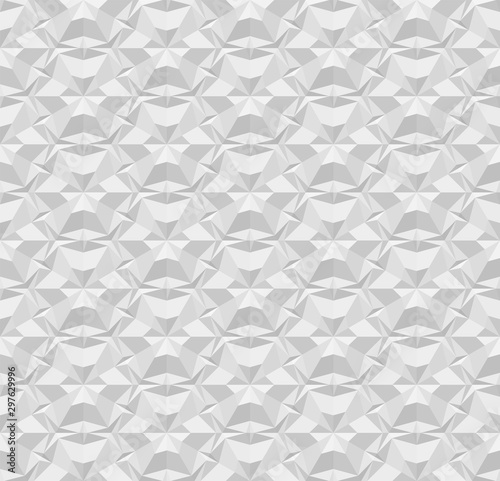 Light gray polygonal seamless paper pattern. Repeating geometric texture with extrusion effect. 3D vector illustration with origami effect for background, wallpaper, interior, wrapping paper.