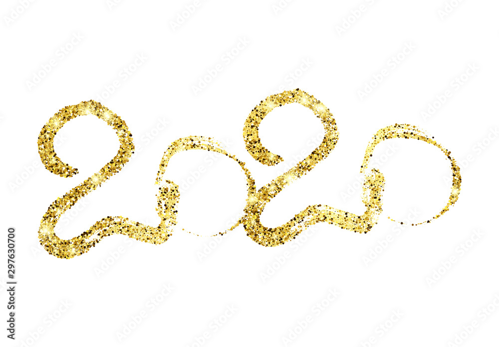 2020 gold glitter lettering and hand drawn numbers