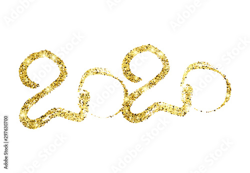 2020 gold glitter lettering and hand drawn numbers