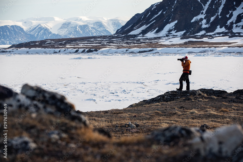 Wildlife photographers on Bylot Island near Pond Inlet, Nunavut, Canada