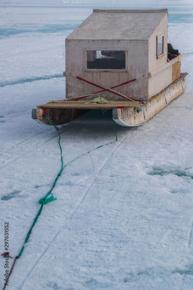 Qamutiik (kamatik) on the sea ice near Pond Inlet, Nunavut, Canada
