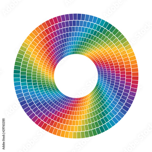 color tiles that makes a concentric circles. full color spectrum rainbow dashed rings.