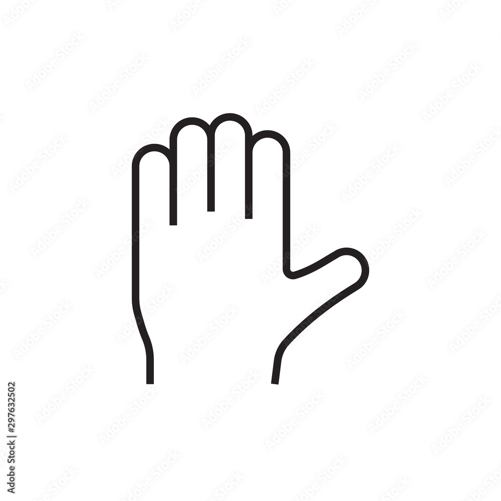 hand icon, can indicate hello or pay attention, vector illustration on a white background, editable stroke