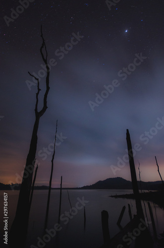 Moonlight on the lake At night and the tree stump © aap