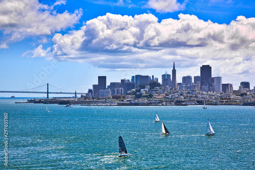Panoramic view of San Francisco skyline from Alcatraz Island