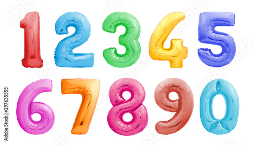 Slika na platnu Colorful numbers from one 1 to zero 0 made of inflatable balloons isolated on white background