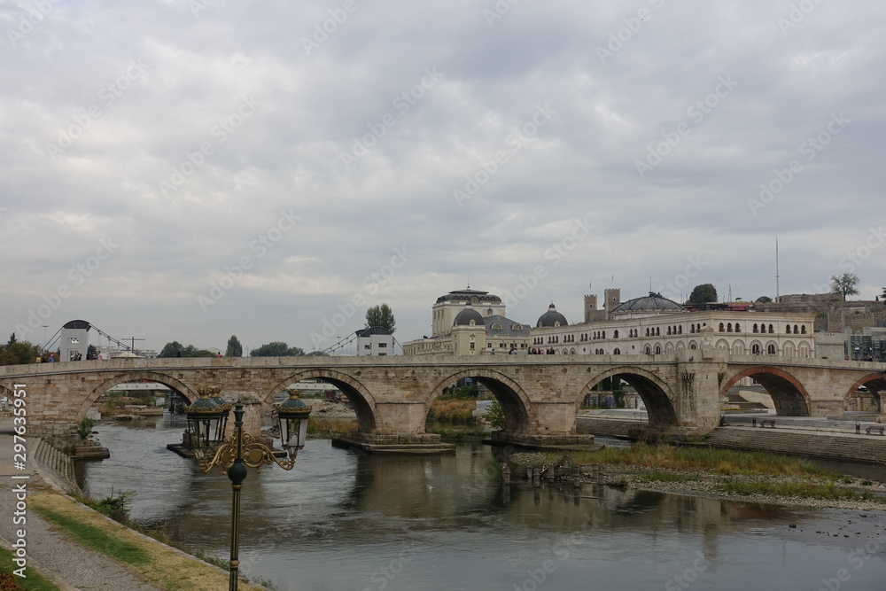 The ancient bridge over the Bardar River - the main attraction of Skopje connects the Old and New Towns