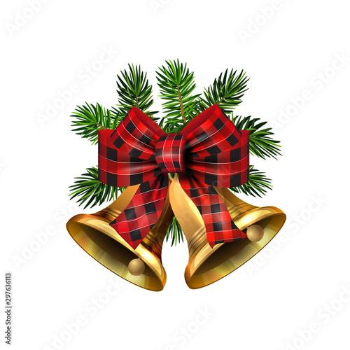 Vector christmas bells with christmas tree decorations.