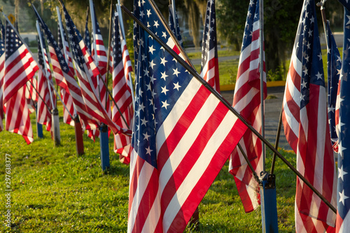 American flags displayed on Independence Day, the 4th. of July photo