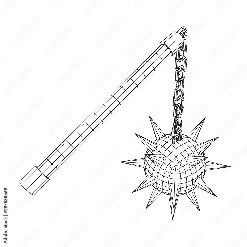 Medieval chained mace ball. Wireframe low poly mesh vector illustration. Medieval chained mace ball. Wireframe low poly mesh vector illustration.