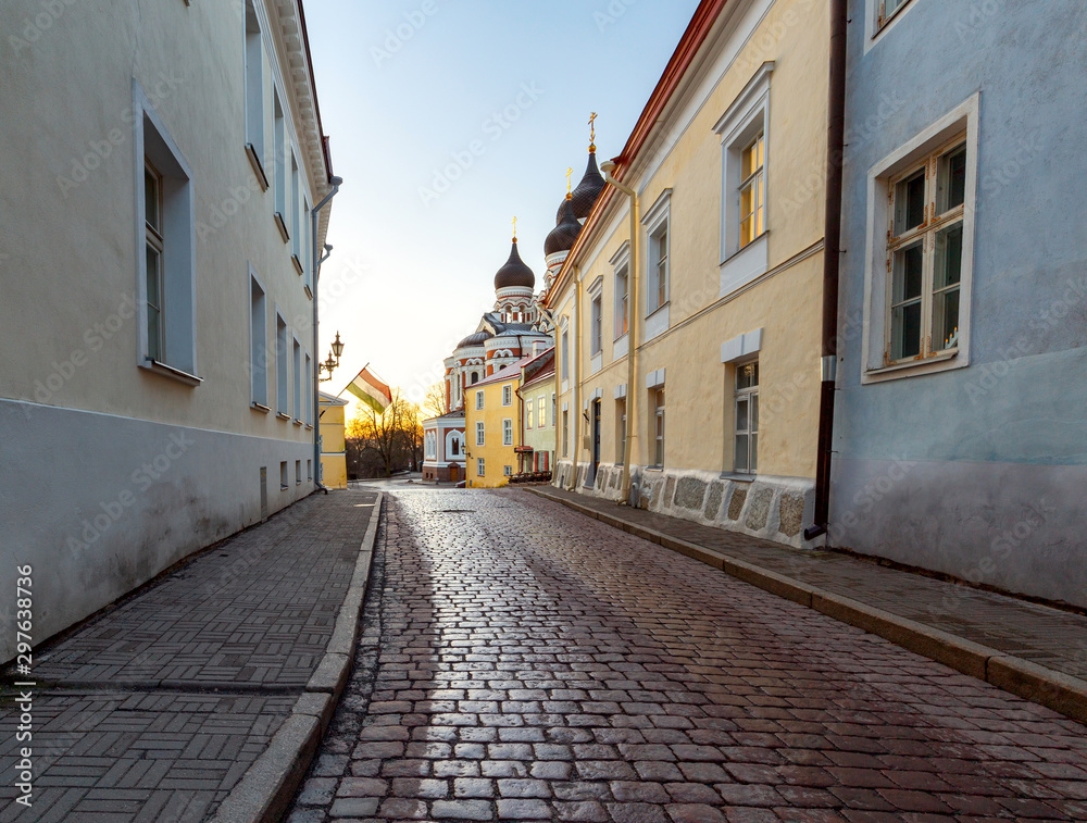 Tallinn. Old street at dawn.