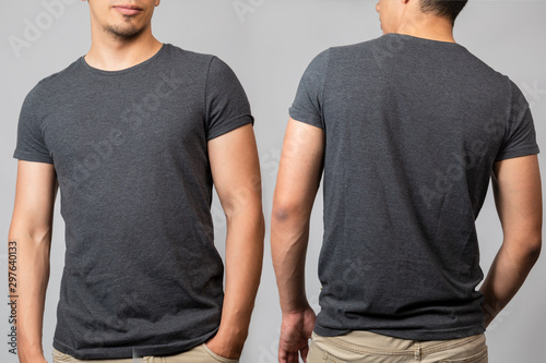 T-shirt template - man from back and front in studio with gray background