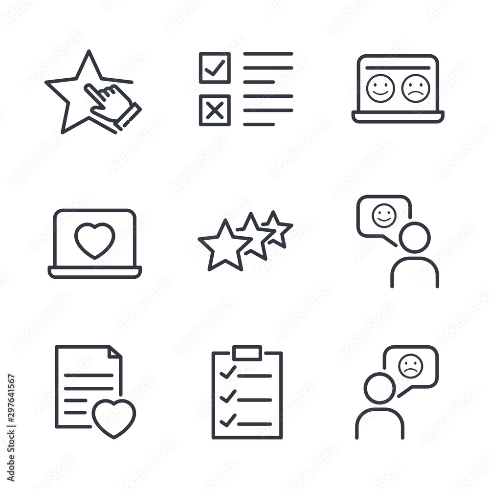 Icons Set of Survey Related Vector Simple Line. Management line icon. Startup strategy and Employees linear symbol. Customer Opinion, Web Survey and more, Startup and Teamwork symbols