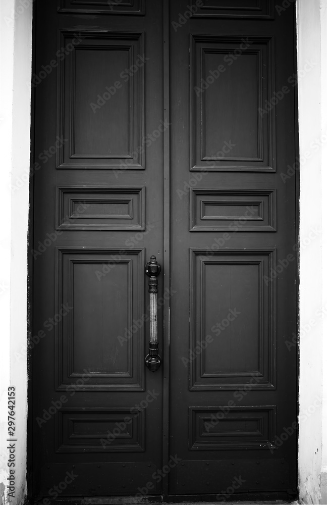 Closed black and white door architecture background
