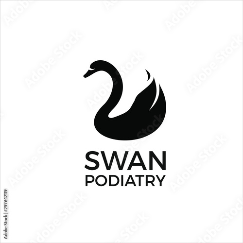 Fototapeta Naklejka Na Ścianę i Meble -  swan logo simple modern animal silhouette with negative space foot for massage or podiatry design inspiration