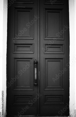 Closed black and white door architecture background