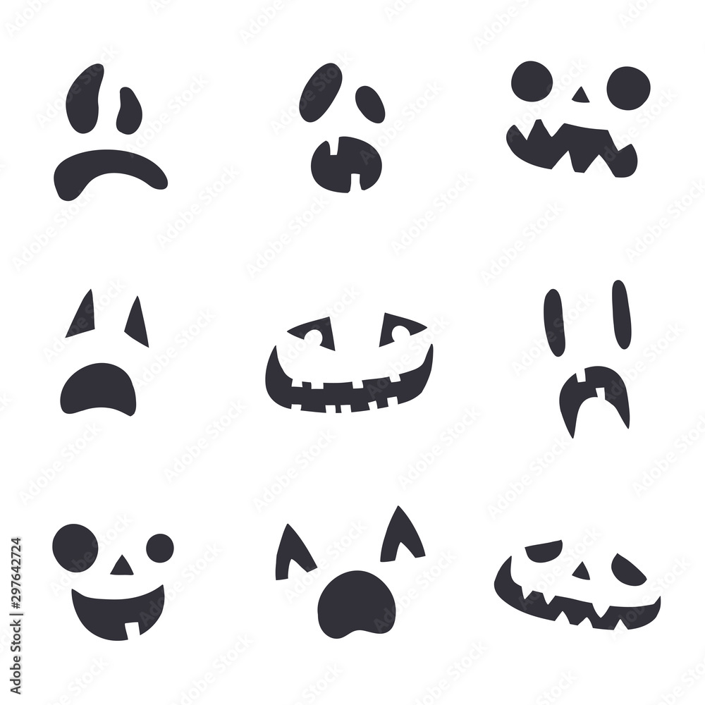 Pumpkin or ghost faces, simple black and white template. Pumpkin or ghost faces, simple black and white template.