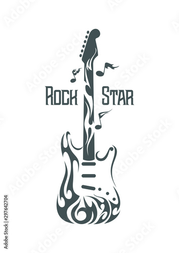 Vector image of an electric guitar in the form of flames. Rock and Roll Symbol